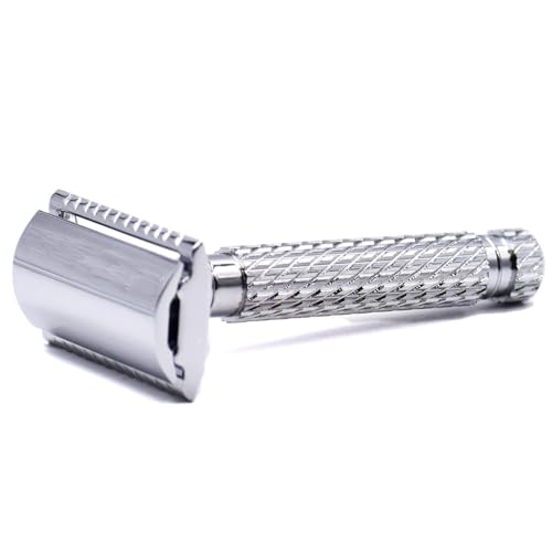 Safety Razor with Chrome Brass Handle & 5 Blades - Traditional Wet Shaving