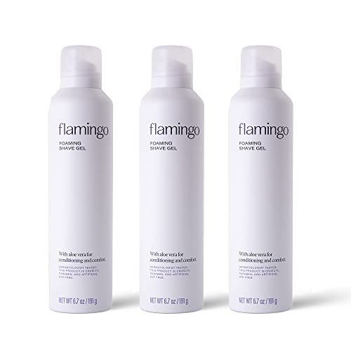FLAMINGO Women's Razor 5-Blade Refills - Razors for Women - 10ct & Women's Foaming Shaving Gel with Aloe Vera, 6.7oz - 3ct