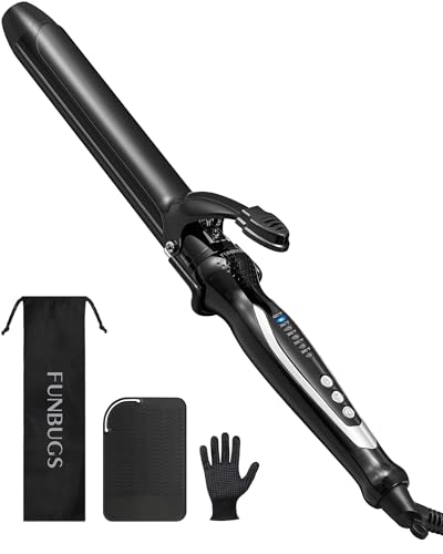 1.25in Double Ceramic Curling Iron by Funbugs – 8in Barrel, 5 Heat Settings, Auto Shut-Off