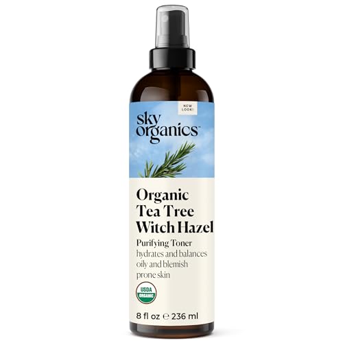 Sky Organics Organic Tea Tree & Witch Hazel for Face, Purifying Facial Toner to Hydrate, Soothe, Cleanse and Balance Blemish-Prone Skin, Helps Minimize The Appearance of Pores, 8 fl oz