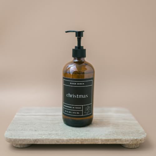River Birch Christmas Scented Natural Hand Soap with Amber Dispenser - Moisturizing & Vegan, 16 Fl Oz