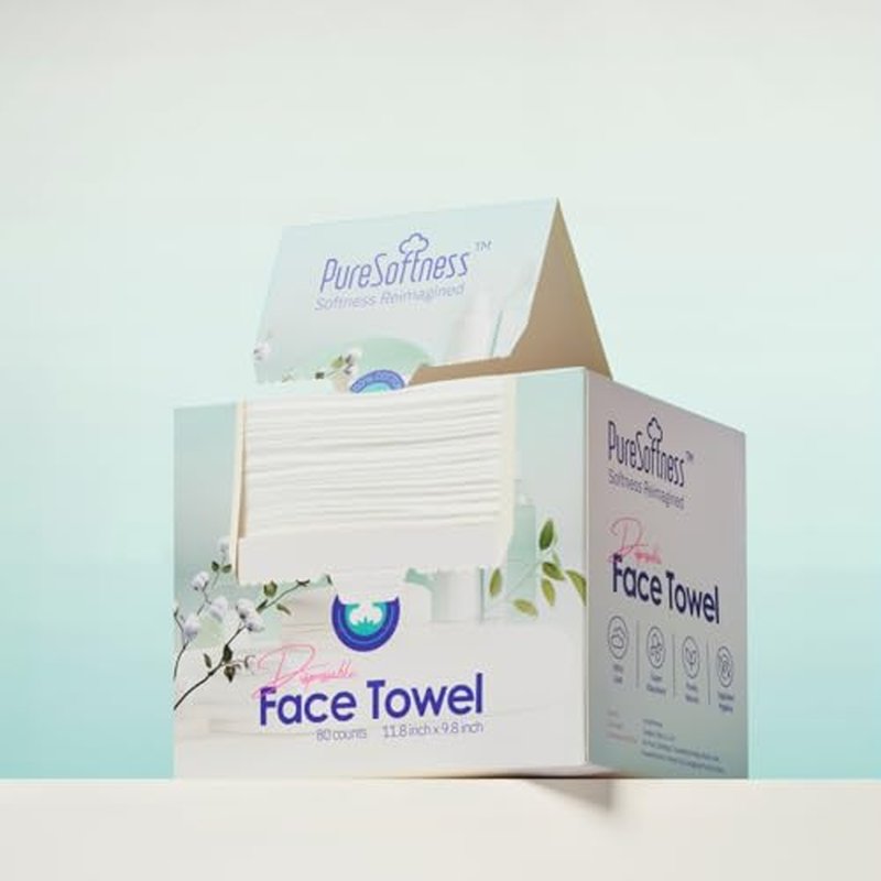 Luxuriously Soft Disposable Face Towel, 100% Cotton, Extra Large 12" x 10" Ultra Soft Dry Wipe for Face Wash, Makeup Remover, Bio-Based Towelette for Sensitive Skin 80 Count (1 Pack)
