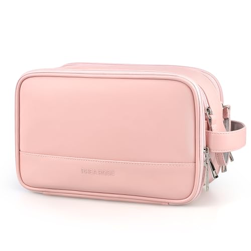 Rhea Rose Toiletry Bag for Women, Makeup Travel Bag Organizer, Large Bathroom Cosmetic bag, Traveling Dopp Kit Accessories Shower Bag, Pink