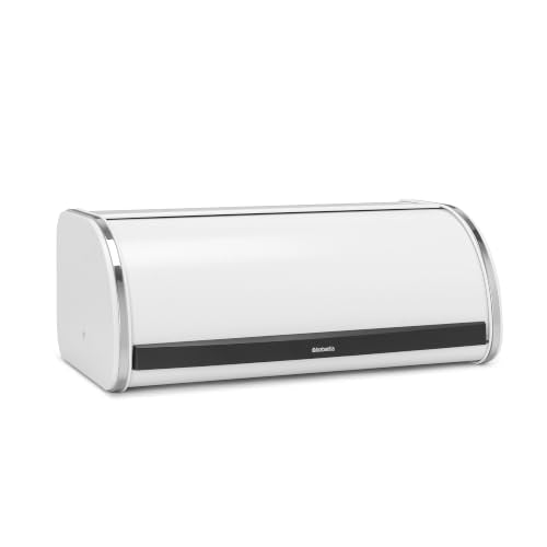 Large White Metal Bread Box with Roll Top Lid for Kitchen Countertop - Fits 2 Loaves