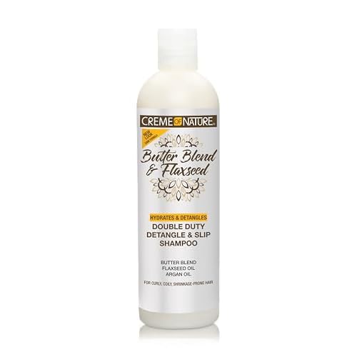 Creme of Nature Double Duty Detangle and Slip Shampoo with Butter Blend, Flaxseed and Argan Oil, Moisture-Rich Elongating Cleanser for Natural, Curly and Textured Hair, 12 oz