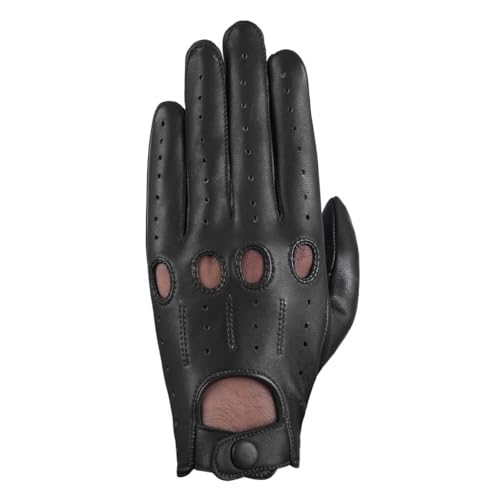 Men's Black Large Leather Driving Gloves - Touchscreen, Breathable, Classic Knuckle Design