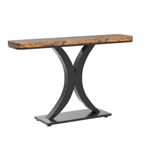 Tribesigns Industrial Console Table 40 Inch Brown & Black Entryway Foyer Table with Geometric Base