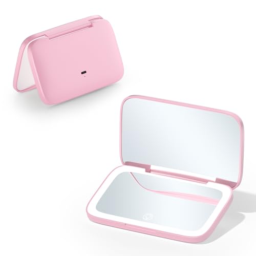 Flairgorw Pink Mini Travel Makeup Mirror 2-Sided 1X/5X Magnification, 180° Foldable Portable Handheld