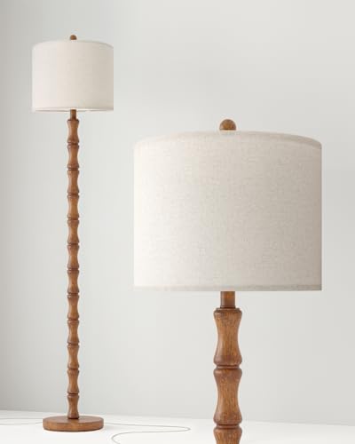 62-Inch Rustic Farmhouse Floor Lamp with Remote & Dimmable Bulb - Warm Brown