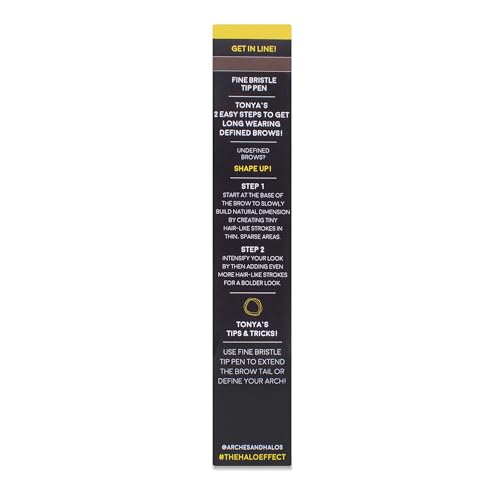 Arches and Halos Fine Bristle Tip Pen - Eyebrow Pencils for Women - Vegan Brow Pencil - Smudge-Proof, Buildable Formula - Dark Brown - 0.02 oz