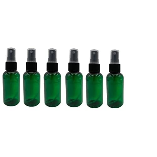 Natural Farms 2 oz Plastic Green Boston Bottles - 6 Pack Black Fine Mist Sprayers