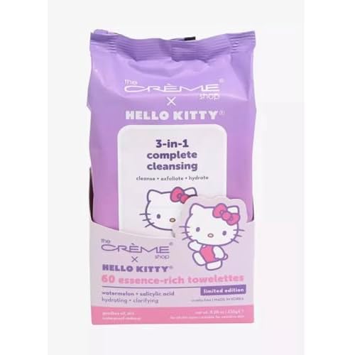 The Cr?me X Hello Kitty 3-in-1 Complete Cleansing Towelettes, Cleanse + Exfoliste + Hydrate 60 Essence-rich Watermelon + Salicylic Acid Hydrate + Clarifying