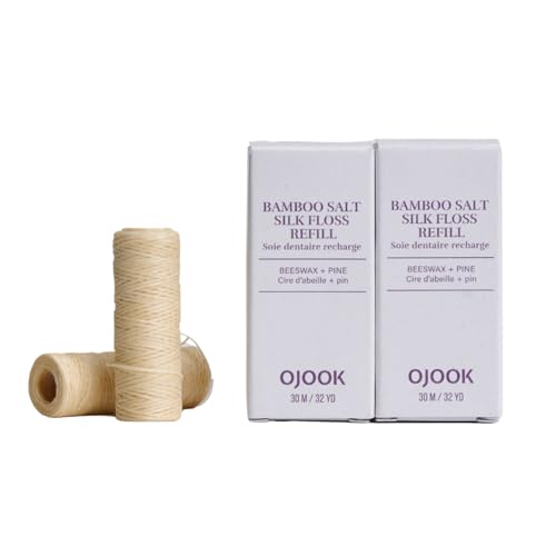 OJOOK Bamboo Salt Silk Dental Floss Refill - Biodegradable, Beeswax, Hydroxyapatite, 2 Spools