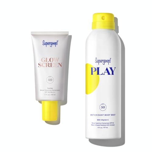 Supergoop! Glowscreen SPF 40, Sunrise (1.7 fl oz) + Play Antioxidant Body Mist SPF 50 (6 fl oz) - Broad Spectrum Body & Face Sunscreen Recommended for Sensitive Skin