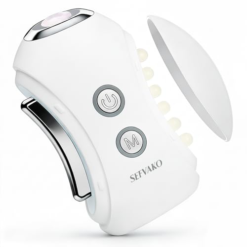 Face Massager Tool with Red Light & Gua Sha for Lifting & De-Puffing - White