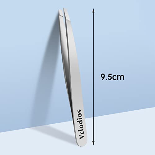 Tweezers for Eyebrows, Pointed TipTweezers for Women Facial Hair, Ingrown Hair Removal, Slanted and Pointed Tip Tweezers Set with PU Travel Case (Slant Tweezers)