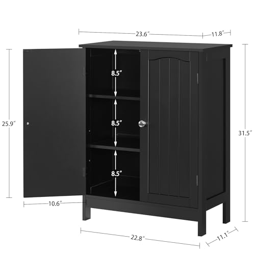 Iwell Black Bathroom Cabinet with 2 Doors & 3 Shelves - Multi-Purpose Storage