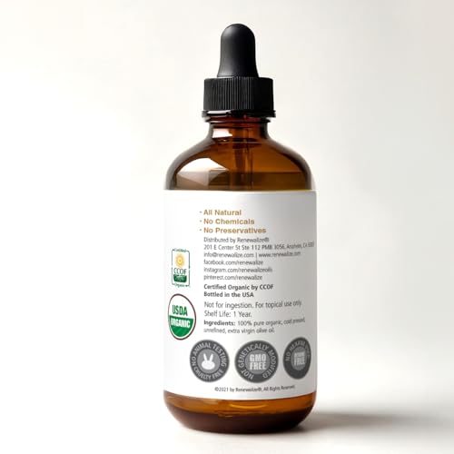 Certified Organic Extra Virgin Olive Oil for Skin & Hair Moisturizer - Cold Pressed, Unrefined