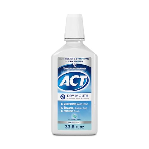 ACT Dry Mouth Anticavity Zero Alcohol Fluoride Mouthwash 33.8 fl oz Pack of 6 - Soothing Mint