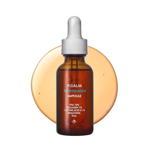 P.CALM Retinolagen Ampoule ? Retinol & Vegan Hydrolyzed Collagen for Pore Tightening, Wrinkles, and Fine Line Care, Korean Glass Skin (30ml / 1.01 fl.oz)