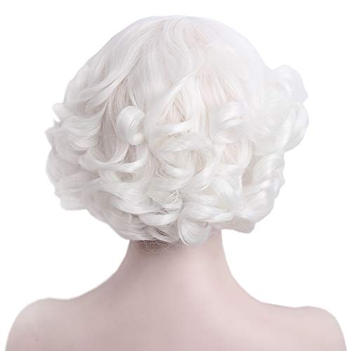 White Short Curly Heat-Resistant Synthetic Wig for Women Halloween Cosplay and Daily Use - Variation of THIS listing
