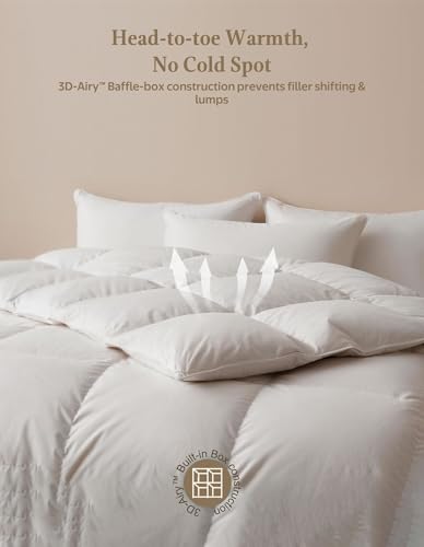 King Size Goose Feather Down Comforter - Ivory, 106x90 Inch, Hypoallergenic