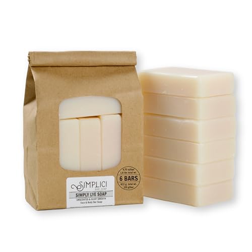 Simplici Natural Unscented Lye Soap - Palm-Free 6 Bar Value Pack for Sensitive Skin