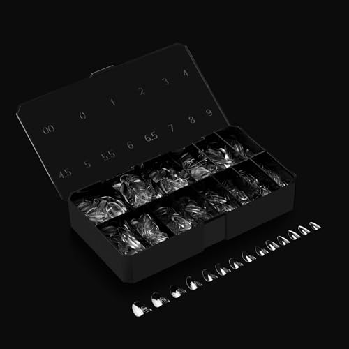Nail Tips Box - 500 Premium Gel-X Soft Tips in 11 Sizes, Natural Almond Short