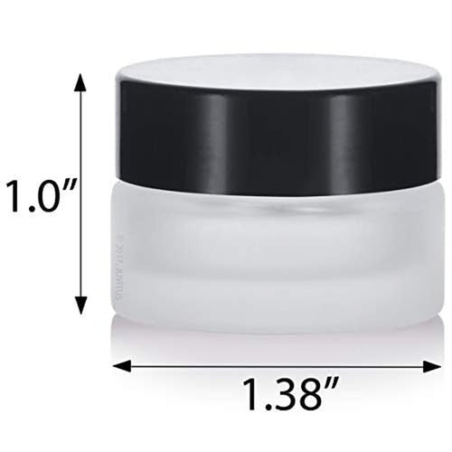 (24 pack) 5 ml 1/6 oz Frosted Clear Glass Small Thick Wall Jars with Black Smooth Foam Lined Lids