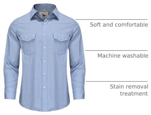 Men's Light Blue Denim Western Cowboy Pearl Snap Shirt Large - Casual Workwear