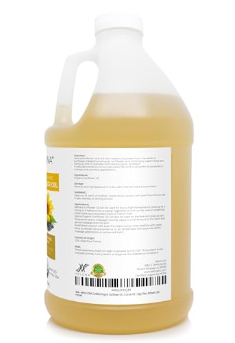 Velona USDA Organic Sunflower Oil - 7 Pound (Pack of 1) 128 fl oz Cold-Pressed