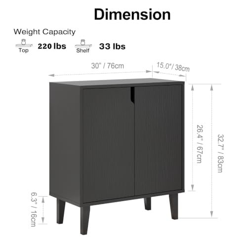 Black 2 Door Kitchen Buffet Storage Cabinet with Soft-Closing Doors