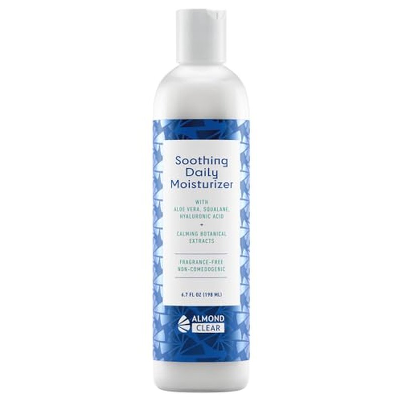 Almond Clear Soothing Daily Moisturizer | Lightweight Hydrating Moisturizer for Acne-Prone Skin on Face and Body | Mandelic Acid, Aloe Vera, Squalane, Hyaluronic Acid & Botanical Extracts | 6.7 oz