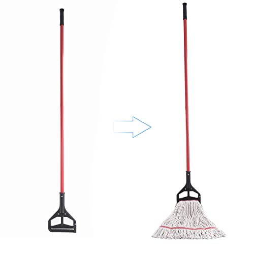 Commercial Mop Handle 60 Inch Heavy Duty Iron Replacement with Black Side-Gate Clamp
