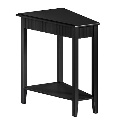 ChooChoo Fluted Wedge Recliner Side Table with 2-Tier Storage - Black, 1 Pack