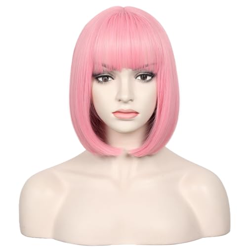 WildCos Light Pink Short 12 Inch Synthetic Cosplay Wig for Women