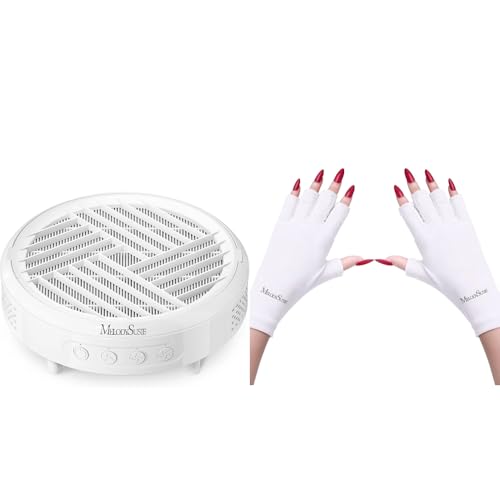MelodySusie Nail Dust Collector Portable Vacuum Fan with UV Gloves for Gel Nail Lamp