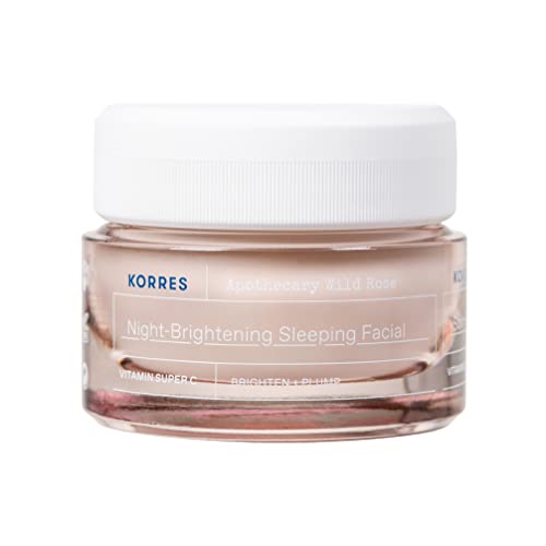 KORRES Wild Rose Skin Brightening Night Cream, Hydrating Face Moisturizer with Vitamin C, Hyaluronic Acid and Turmeric Extract, Overnight Facial Cream for Women with Tired, Depleted Skin, 40 ml