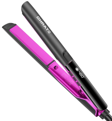 SHRATE 2-in-1 Flat Iron and Curler Hair Straightener - 1.2 Inch, Grey/Rose Purple