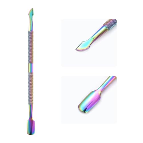 KAZIPOP Double-Headed Nail Cuticle Pusher Stainless Steel Cuticle Cleaner Gel Nail Polish Peeler Scraper 2-in-1 Cuticle Trimmer Metal Chameleon Cuticle Pusher (1)