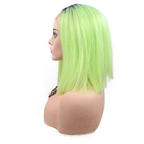 Neon Green Bob Wig for Women - 14 Inch Synthetic Lace Front Style with Ombre Option