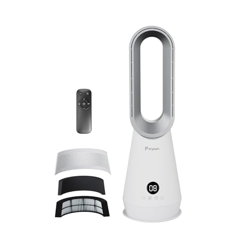 Faryuan 2-in-1 Bladeless Tower Fan with Air Purifier, 8-Speed Oscillating Quiet Fan for Bedroom & Office