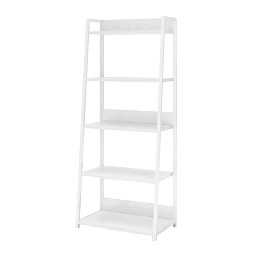 White 5-Tier Ladder Shelf Bookcase - Modular Standing Storage