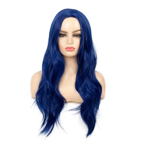 Blue Long Curly Wavy Synthetic Wig for Women - Heat Resistant Costume & Cosplay
