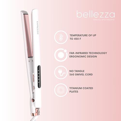 Digital Flat Iron 1 Inch Hair Straightener with LED Heat Settings - Ceramic Plates, Ultra-Slim Design, White Pink Rose