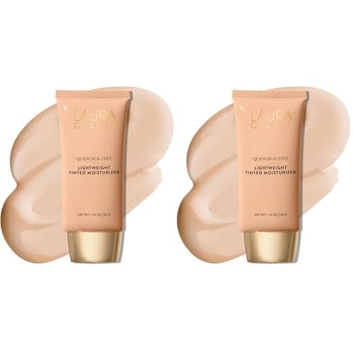 LAURA GELLER NEW YORK Quench-n-Tint Hydrating Foundation - Light - Sheer to Light Buildable Coverage - Natural Glow Finish - Lightweight Formula with Hyaluronic Acid (Pack of 2)