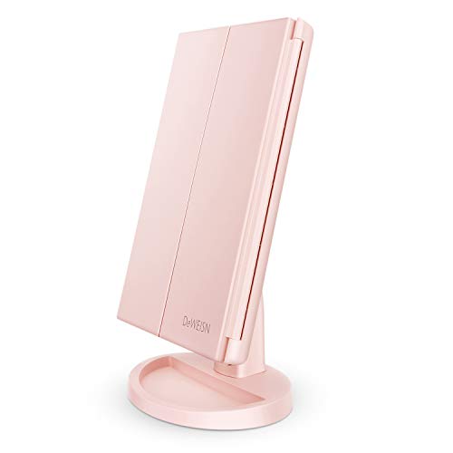 Pink Tri-Fold Lighted Vanity Mirror with 21 LED Lights & Touch Control