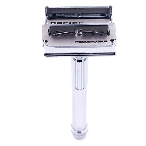 Parker 60R Long Handle Butterfly-Open DE Safety Razor for Men ? Solid Brass, Nickel-Plated Wet Shaving Razor ? Includes 5 Platinum Blades?Close, Comfortable Shave, Reduces Razor Burn & Ingrown Hairs