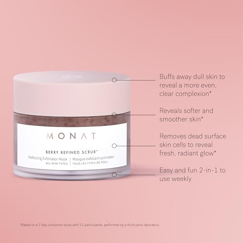 MONAT Berry Refined Scrub¢â - Perfecting Exfoliator Mask with Skin-Brightening AHAs and Cranberry Seeds, 87ml