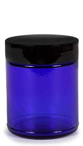 Cobalt Blue Glass Jars with Black Lids - 8 oz Storage Containers (8 Pack)